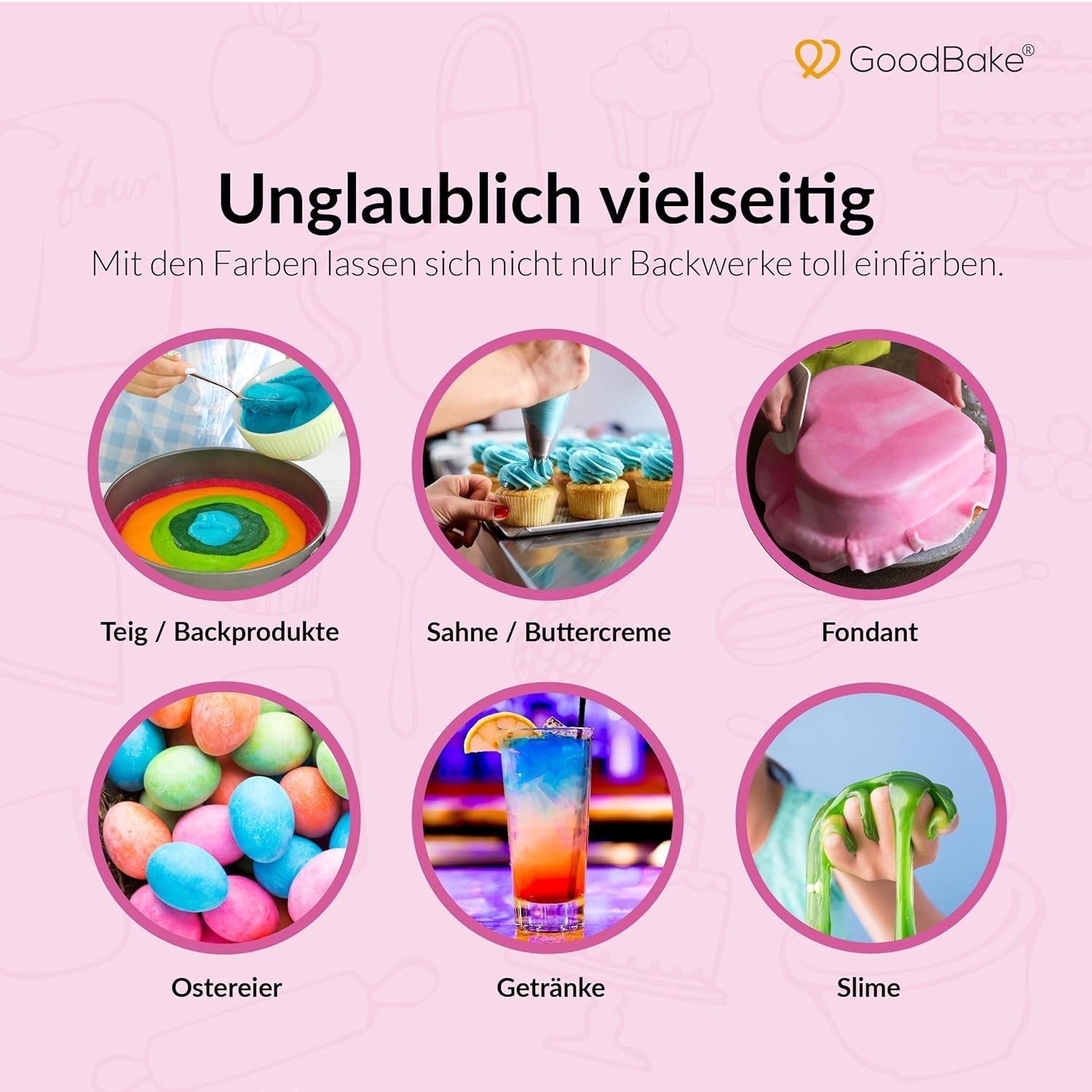 Colorant alimentaire rose Goodbake (11 ml) - Colorant alimentaire intense - Couleur très concentrée - Pour colorer les gâteaux, fondants, crèmes au beurre, boissons, slime et bien d'autres articles. 100% végétalien