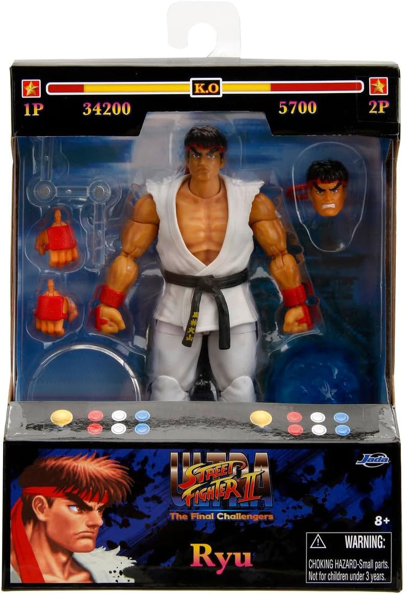 Jada Toys Street Fighter Figure Guile (15 cm) - Street Fighter 2 : The Final Challengers Action & Figurine mobile à collectionner avec tête, mains et accessoires alternatifs 13 ans et plus Figurines d'action Naty Shop Ryu