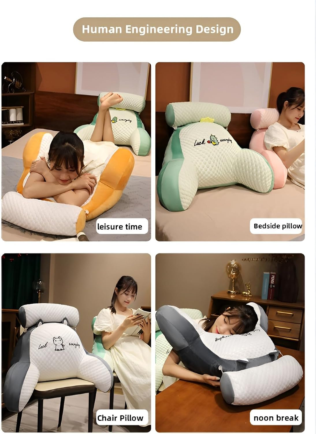 Oreiller de lecture avec accoudoirs, coussin de dossier pour lit, canapé, coussin de dossier extra large pour adulte pour lire avec rouleau de cou amovible (velours rose, 70 x 50 cm)
