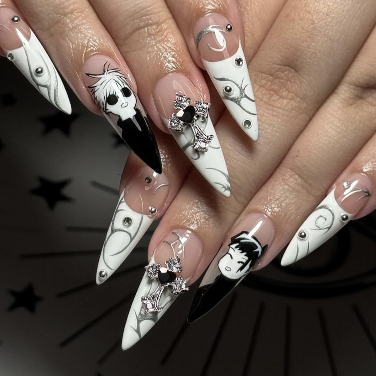 Mouyouglow longs ongles Stiletto laiteux blanc dégradé rose paillettes Cool faux ongles avec colle rose Ombre paillettes ongles artificiels