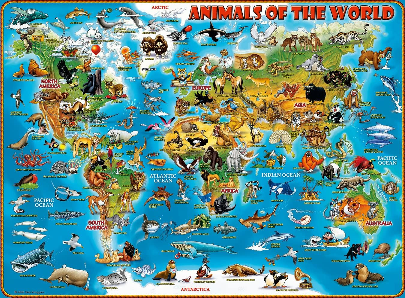 Ravensburger Puzzle pour enfants - 13257 Animaux du monde - Puzzle Carte du monde pour enfants à partir de 9 ans, avec 300 pièces au format Xxl Puzzle Naty Shop