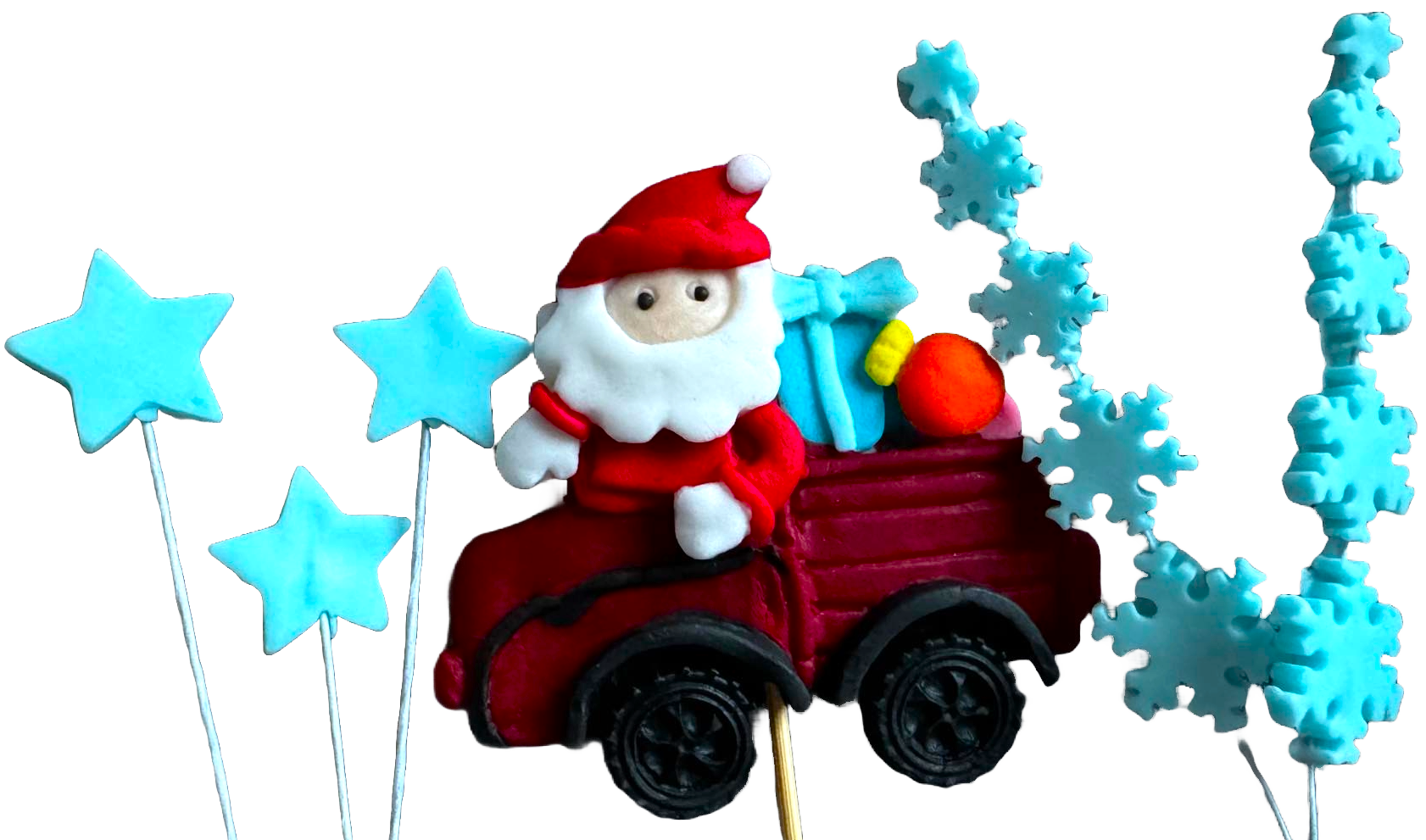 Lot de 6 décorations comestibles en pâte à sucre, Noël, voiture du Père Noël, étoiles et flocons de neige Décorations en Pâte à Sucre Naty Shop