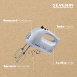 SEVERIN Batteur à Main HM3820 (LBH 20X9X14 Cm) LBH 20X9X14 Cm Blanc Cuisine Naty Shop