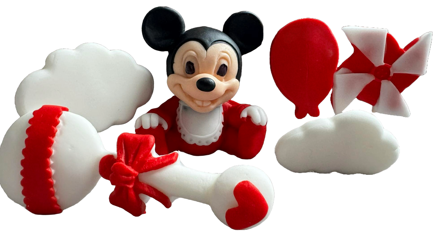 Lot de 6 décorations comestibles en sucre, décorations en pâte à sucre Mickey Mouse Naty Shop