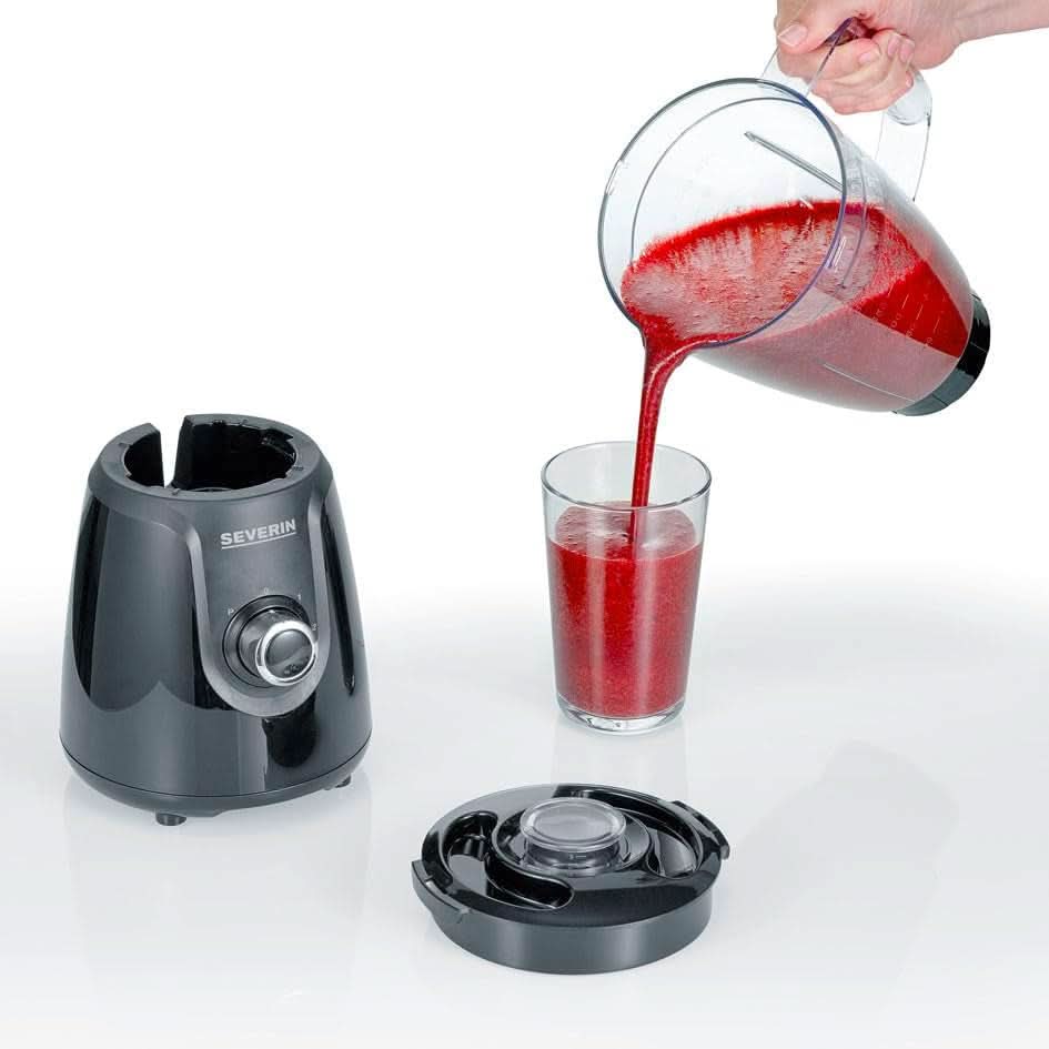 SEVERIN Batteur sur socle avec 1,5 L Mixbehälter Aus Tritan, Mixer Mit 2 Stufen Und Pulse-Funktion, Leistungsstarker Küchenmixer Mit Edelstahlmesser, 600 W, Schwarz, SM 3707 Kitchen Naty Shop