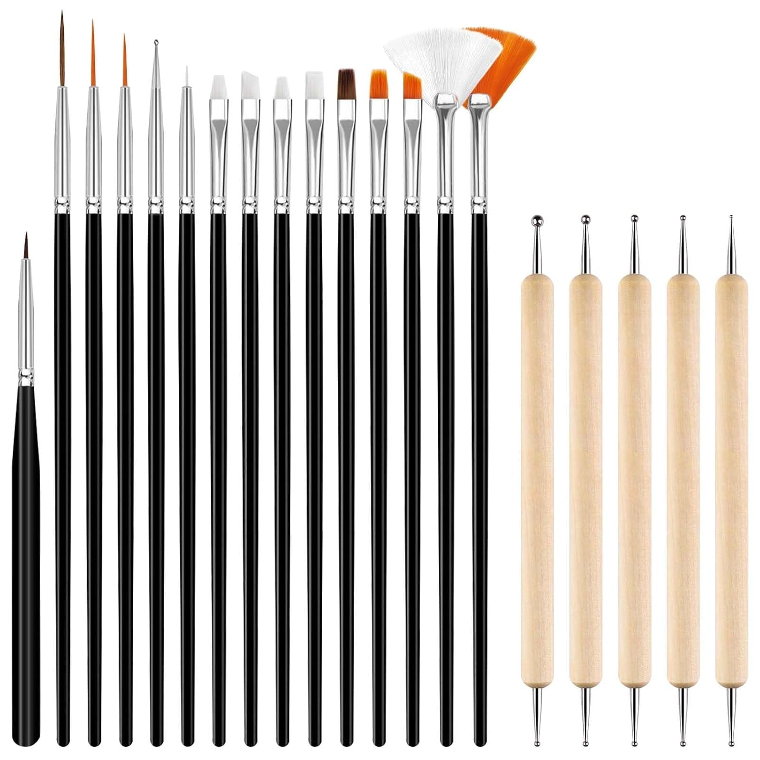 Hanyousheng 20 pièces ensemble de pinces à ongles, 15 pièces pinces à ongles, 5 pièces outils de pointage pour Nail Art pour bricolage Nail Art Design
