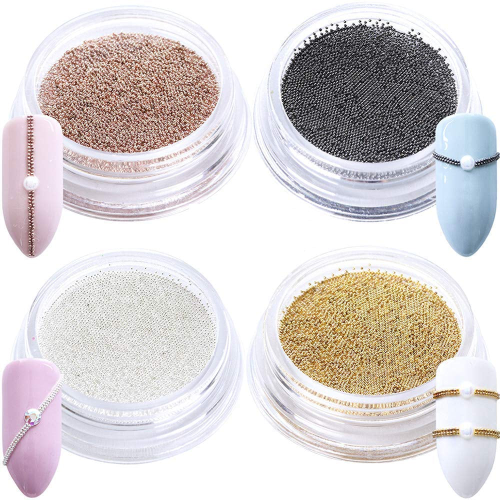 GZMAYUEN Nail Art Perles Micro Caviar pour Nägel, 0.3-3Mm Argent Doré Mini Caviar Strasssteine, Weiß Beige Mini Nägel Perlen Microperlen Décoration pour Nägel