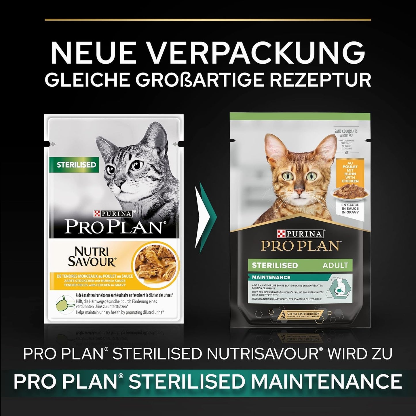 Aliment humide stérilisé Pro Plan pour chat adulte avec poussins, paquet de 26 (26 x 85g)