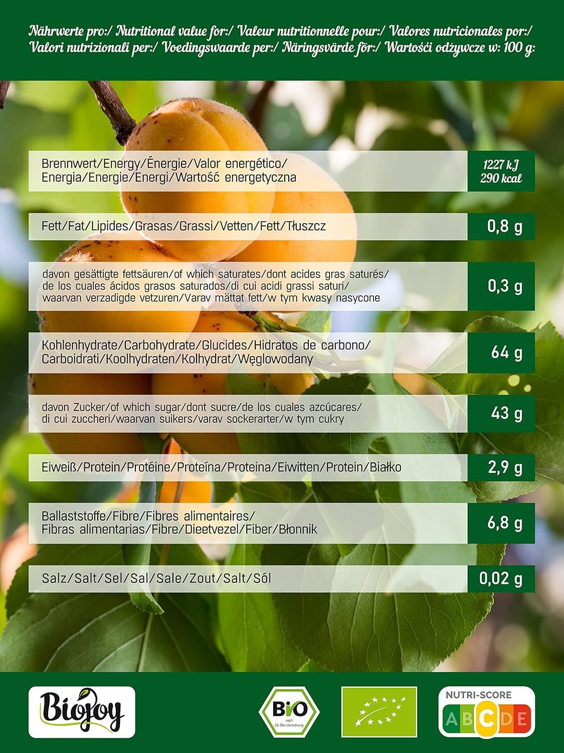Abricots secs Biojoy (500 g), sans soufre Produits déshydratés Mon magasin