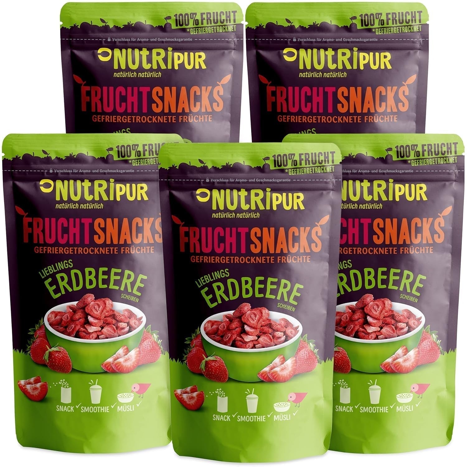 Fraises Lyophilisées 300g : Tranches de Fraises Séchées Non Sucrées - Fraises Lyophilisées aux Fruits Purs, Pleines de Saveur : Baies Lyophilisées - Fruits Secs NUTRIPUR Naty Shop Produits Déshydratés 70G (Pack de 5) Fraises