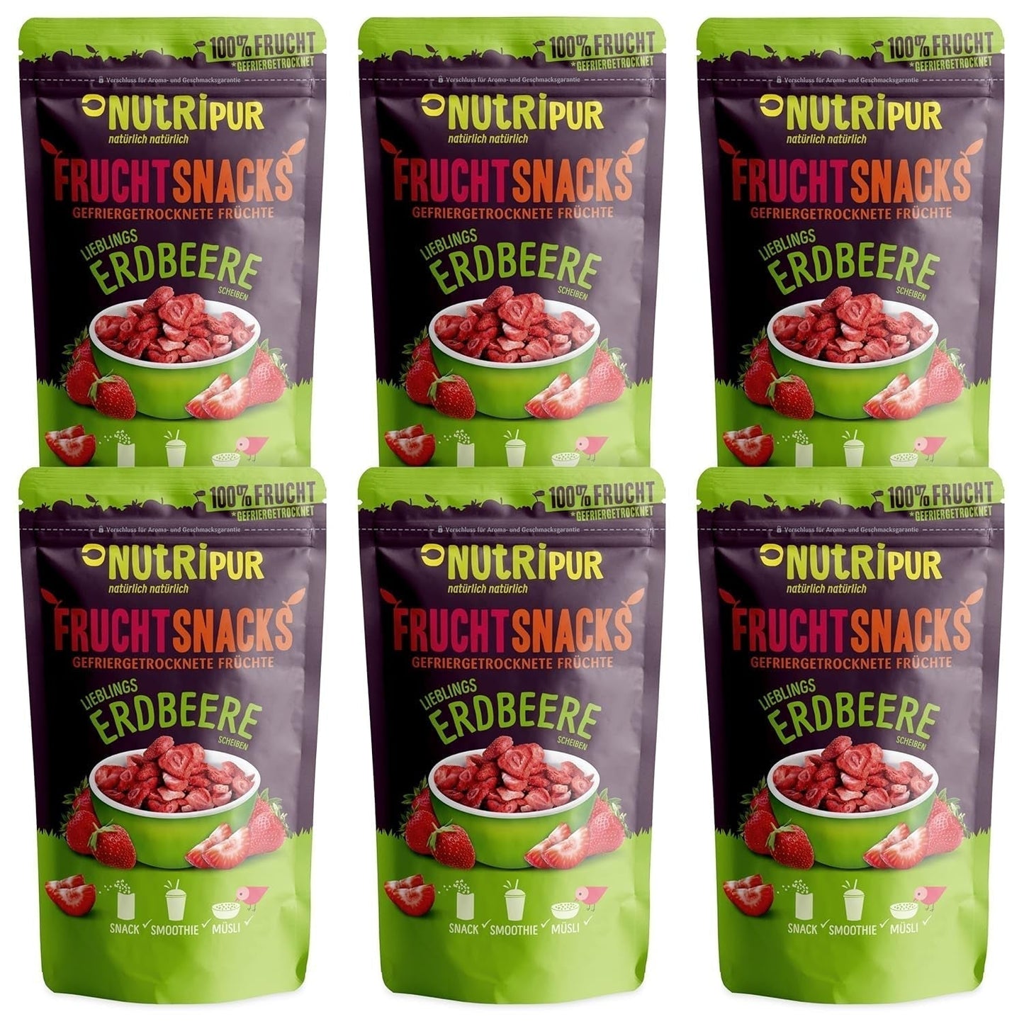 Fraises Lyophilisées 300g : Tranches de Fraises Séchées Non Sucrées - Fraises Lyophilisées aux Fruits Purs, Pleines de Saveur : Baies Lyophilisées - Fruits Secs NUTRIPUR Naty Shop Produits Déshydratés 25G (Pack de 6) Fraises