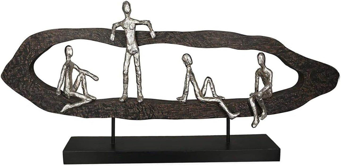 Casablanca design moderne GILDE Déco Sculpture Figurine - Best Friends - Hang Out Argent, bois/aluminium - largeur 75 cm Statuettes et sculptures Naty Shop Coloris noir, argent Hauteur 35 cm