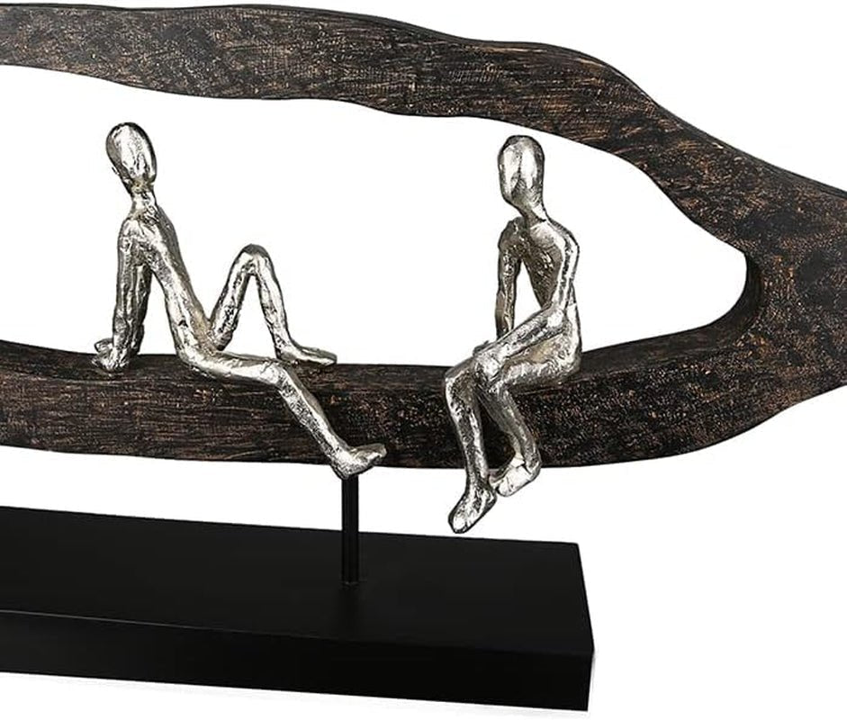 Casablanca design moderne Figurine Sculpture Déco GILDE - Best Friends - Hang Out Argent, bois/aluminium - largeur 75 cm Statuettes et sculptures Naty Shop