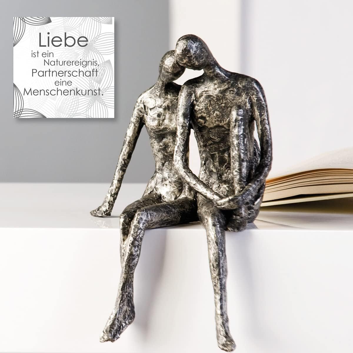 Sculpture Casablanca - Figurine décorative couple - Polyrésine - Couleur : argent antique Hauteur 25 cm Statuettes et sculptures Naty Shop