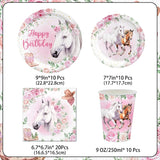 Ensemble de fête cheval rose, 51 pièces, assiettes, gobelets, serviettes, décoration de Table cheval d'anniversaire pour enfants filles et garçons