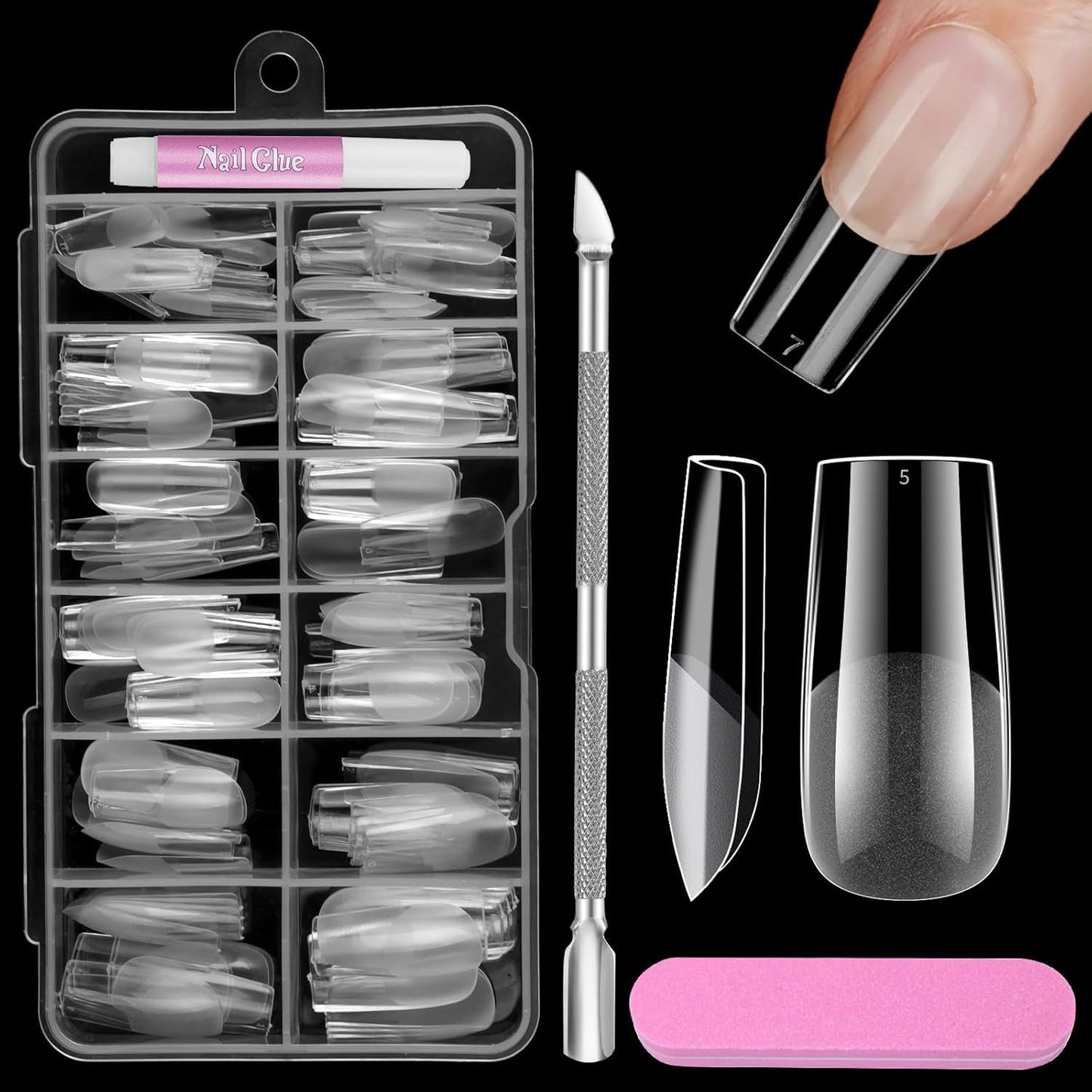 Full Cover Short Nails 120 pièces 12 tailles pointes d'ongles courtes pour ongles en gel colle sur ongles artificiels colle sur ensemble de lime à ongles polisseuse à ongles repousse-cuticules