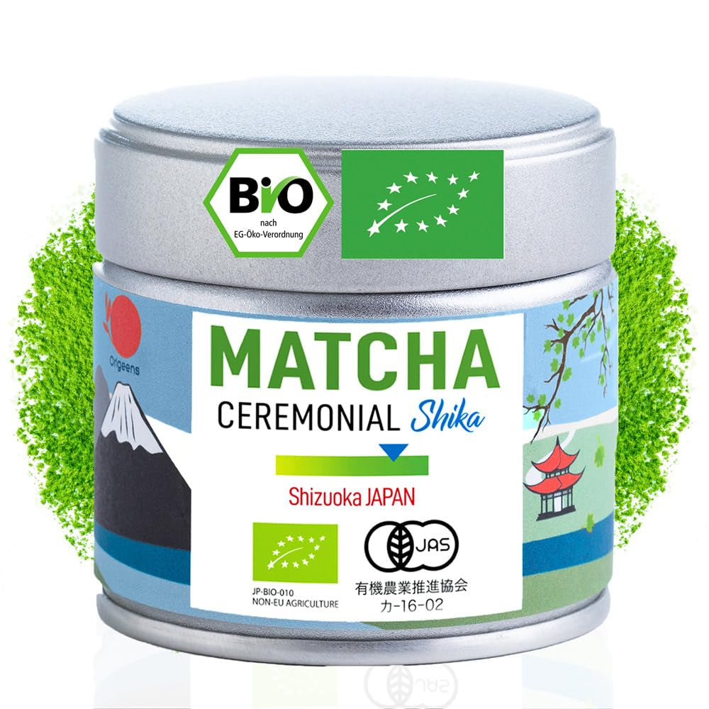 ORIGEENS BIO MATCHA CEREMONIAL GRADE "SHIKA" - Thé japonais biologique de Shizuoka - Matcha Latte/Usucha - Sachet de recharge 30g - Poudre de thé vert Matcha biologique de qualité cérémonielle