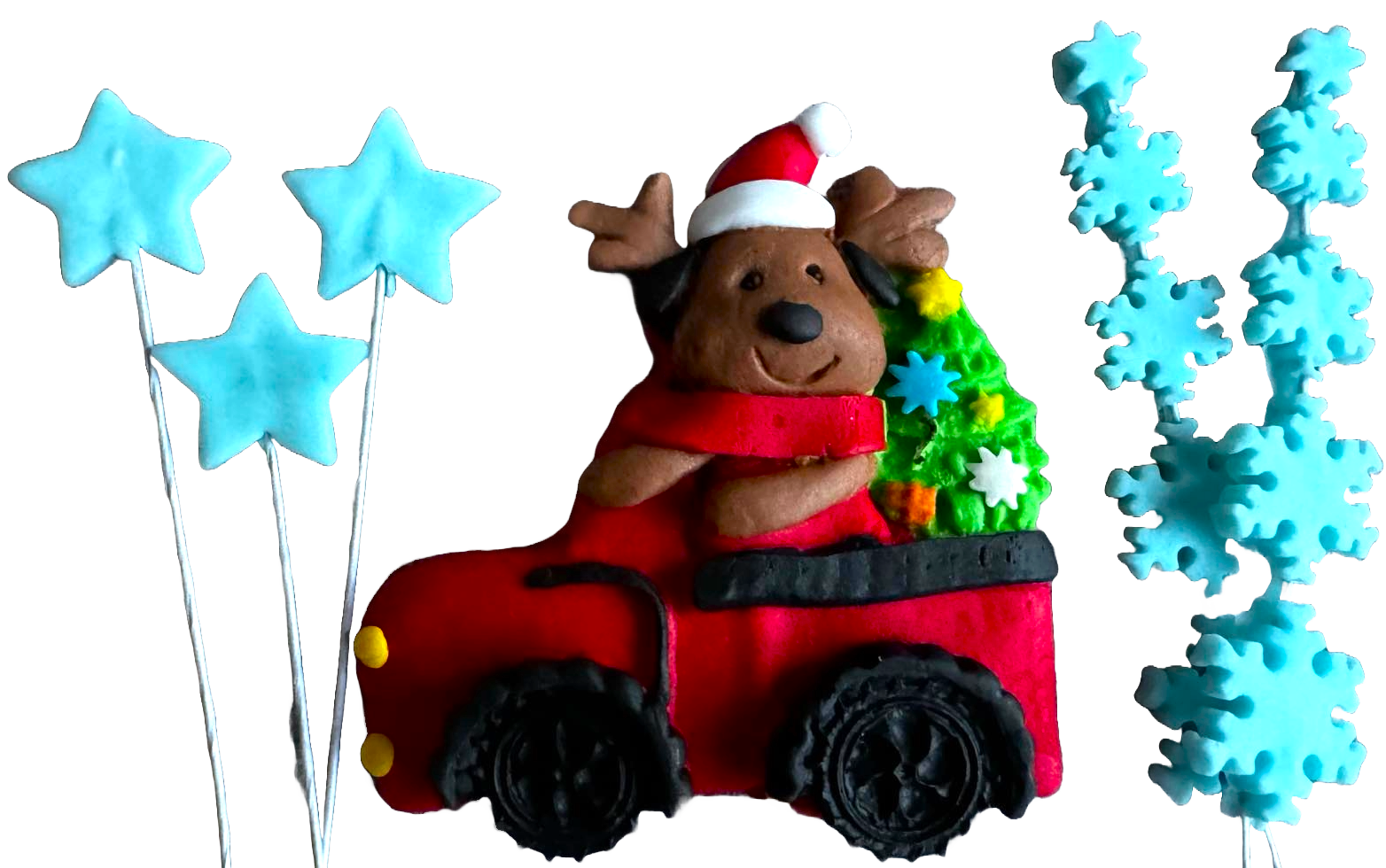 Lot de 6 décorations comestibles en pâte à sucre, Noël, voiture, nounours, étoiles et flocons de neige Décorations en pâte à sucre Naty Shop