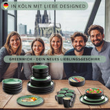 SÄNGER Greenwich | Service de table en grès, 18 pièces, service d'assiettes pour 6 personnes, service de table (6 assiettes plates, 6 assiettes à dessert, 6 bols), vert, résistant aux rayures, vaisselle | LA COLLECTION VALEUR