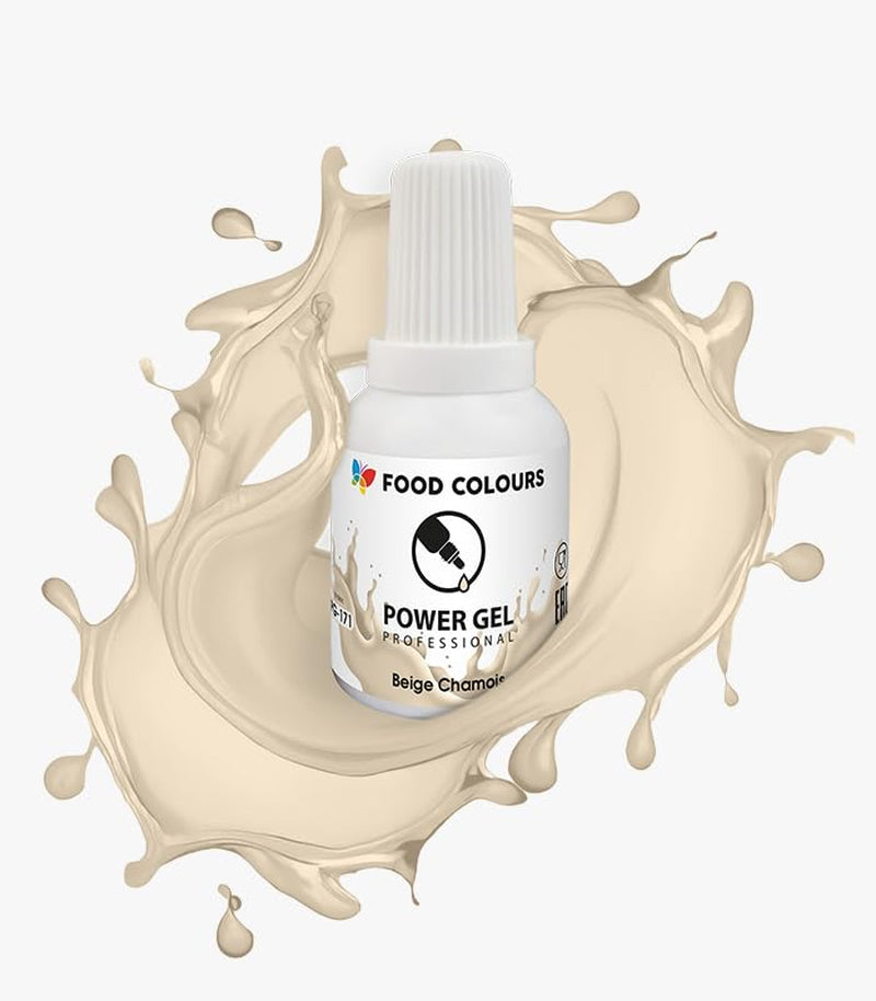 Colorant alimentaire en gel, beige, couleur champagne, 20 g. Colorant alimentaire pour une large gamme d'applications pour la décoration de gâteaux, tartelettes, crème, génoise, glaçage royal, macarons.