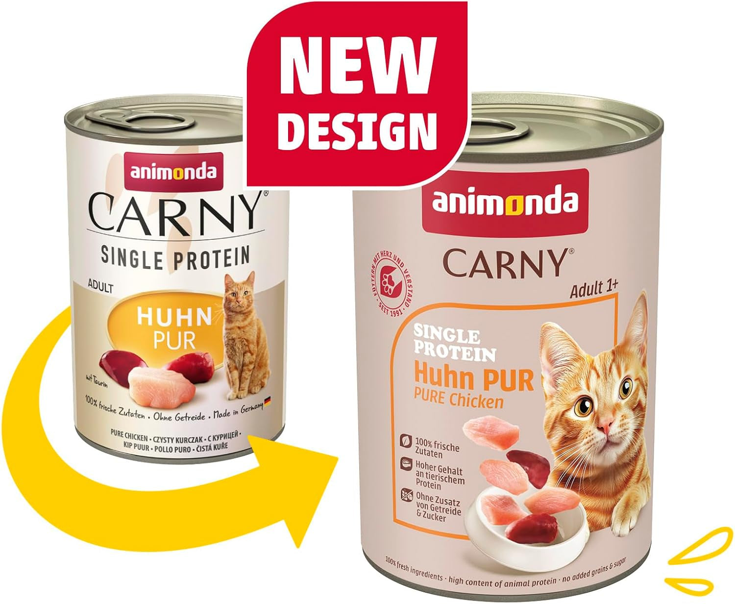 animonda Carny Adult Single Protein Pure Chicken (6 x 400g), nourriture humide pour chats adultes avec une seule source de protéines, nourriture humide pour chats adultes, sans céréales et sans sucre