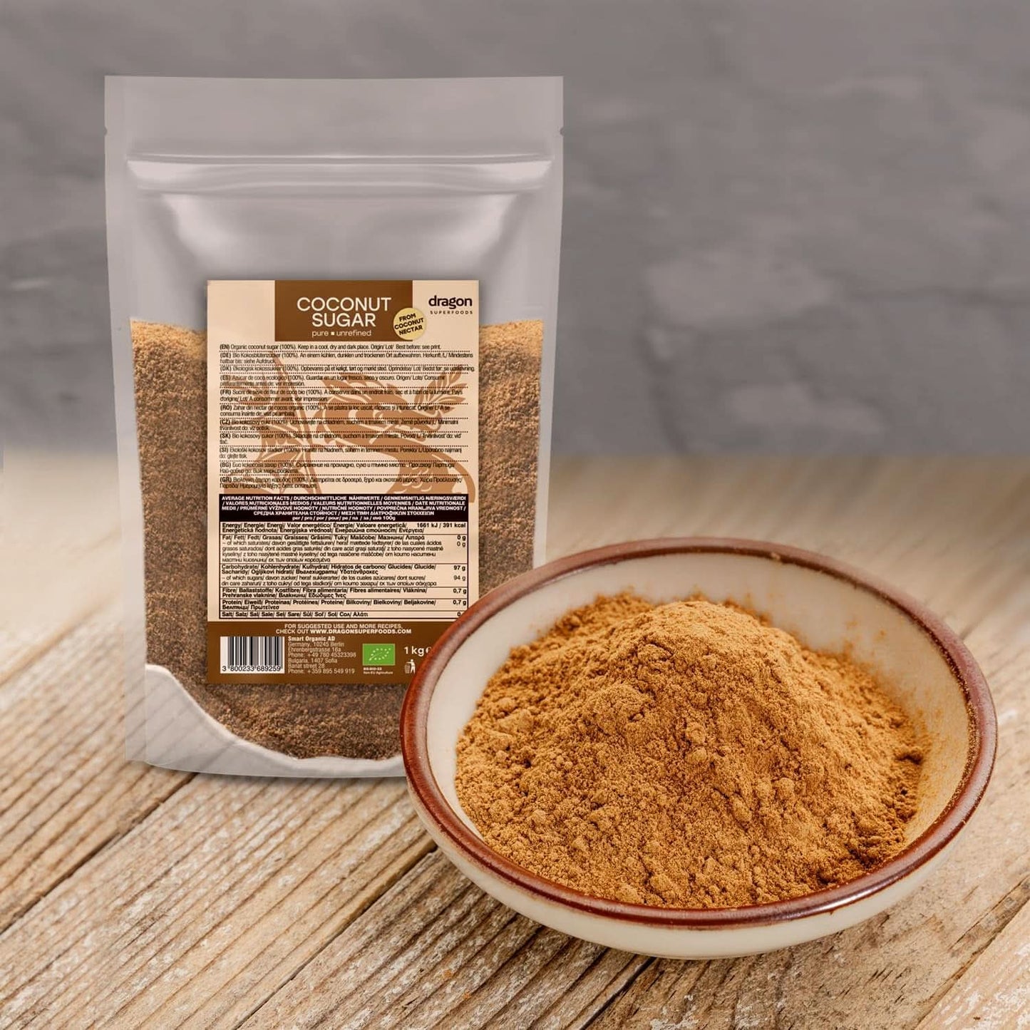 Sucre de coco-100% biologique, non raffiné, 1 Kg Édulcorants Naty Shop