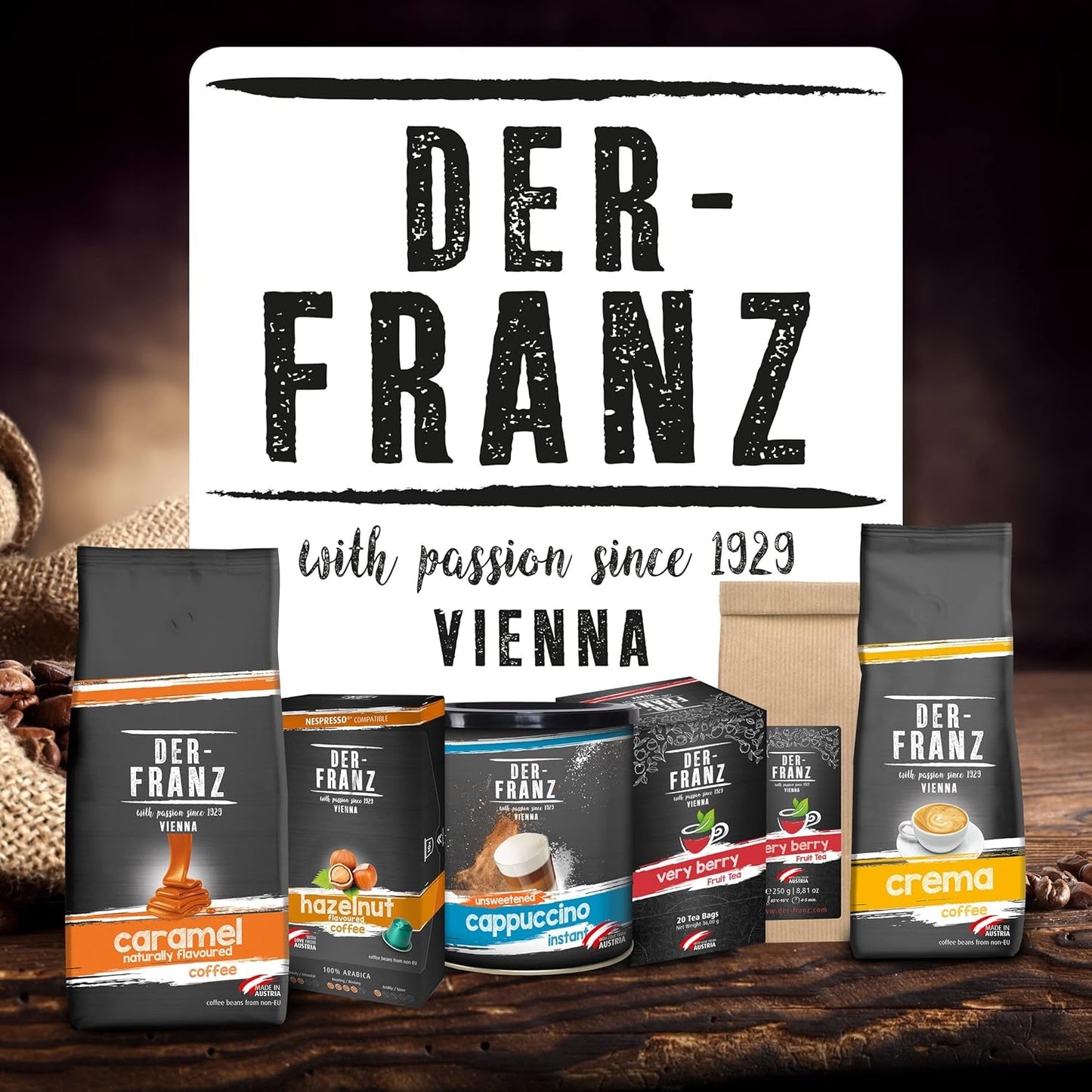 DER-FRANZ Kaffee Crema, Intensité 4/5, 100% Arabica, ganze Kaffeebohnen, 1000g
