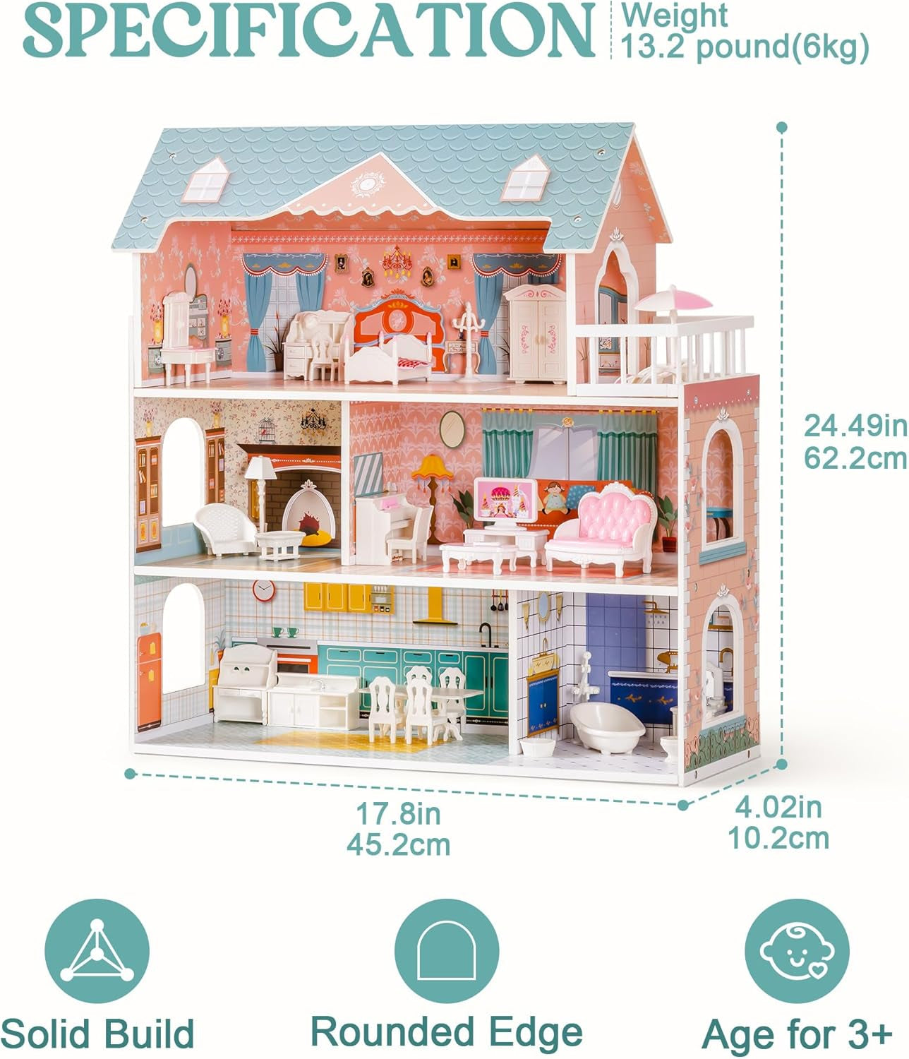 Maison de poupée en bois avec meubles et accessoires, maison de jeu pour filles, jouets de salle de jeux pour enfants, maisons de poupées, boutique Naty