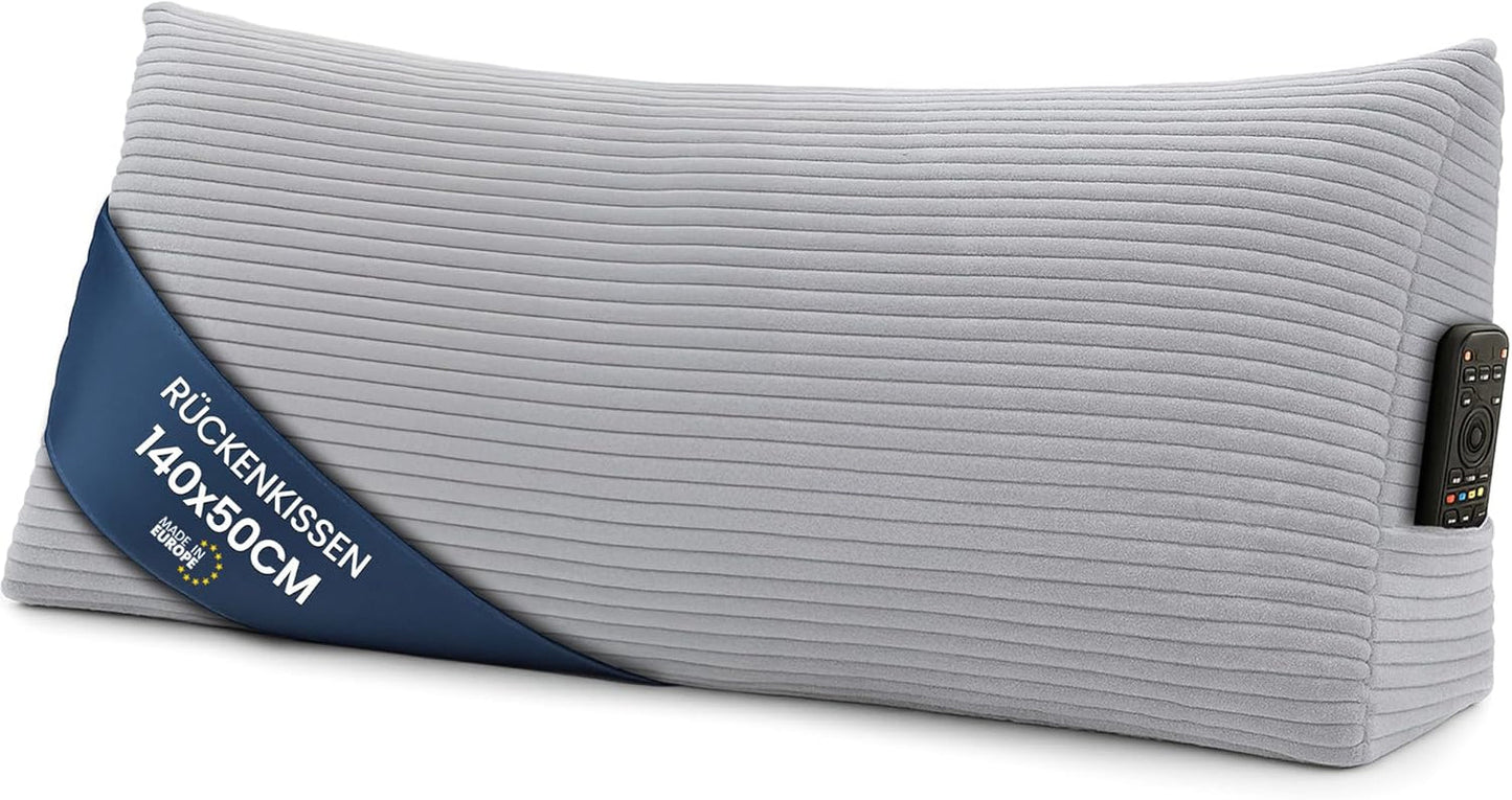 Oreiller en plumes, coussin de dossier, coussin en velours, largeur 70 cm – coussin de lecture pour lit, canapé et canapé, grand coussin de canapé, coussin mural, coussin de canapé, coussin de lecture, coussin de soutien du dos, gris clair