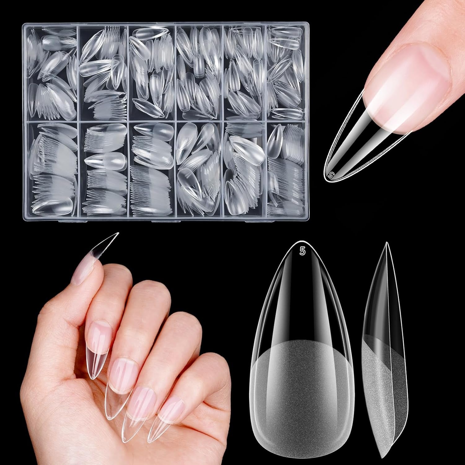 Ongles artificiels courts 500 pièces bouts d'ongles à couverture complète en gel souple pour ongles en gel 12 tailles bouts d'ongles pré-polis pour ongles en gel Ongles artificiels courts Extensions d'ongles de cercueil avec boîte