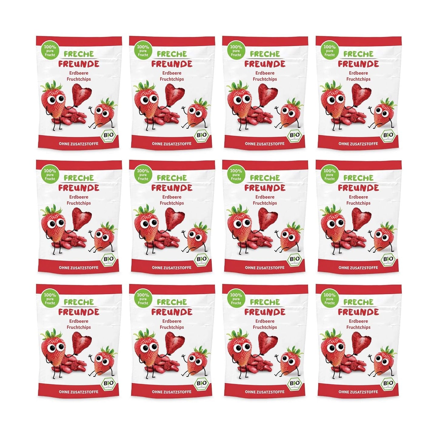 Chips de fruits biologiques 100 % fraises Chips de fraises lyophilisées paquet de 12 (12 x 12 g) et cœurs croustillants banane et fraise collation biologique pour enfants et bébés (9 x 30 g) 270 g