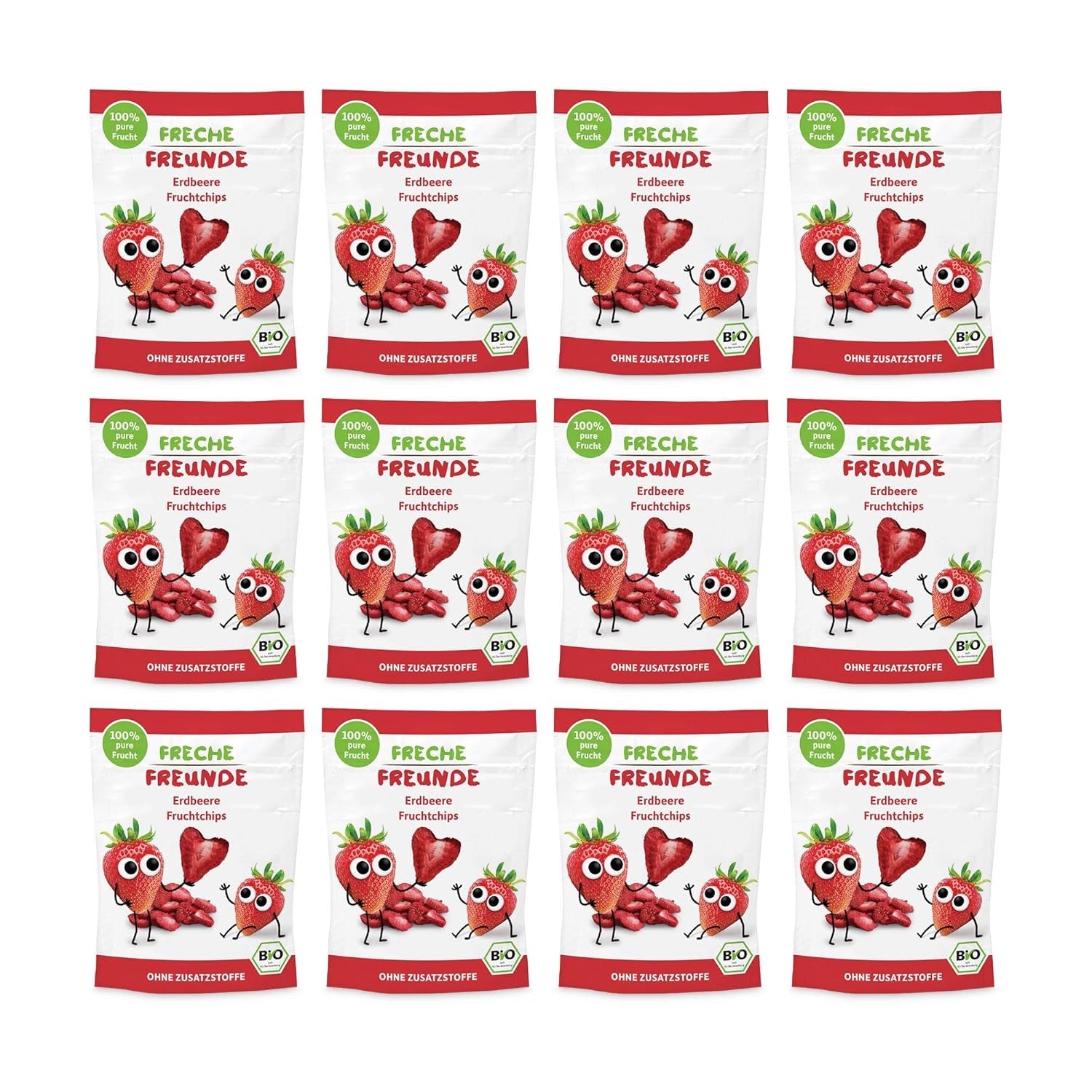 Chips de fruits biologiques 100 % fraises Chips de fraises lyophilisées paquet de 12 (12 x 12 g) et cœurs croustillants banane et fraise collation biologique pour enfants et bébés (9 x 30 g) 270 g