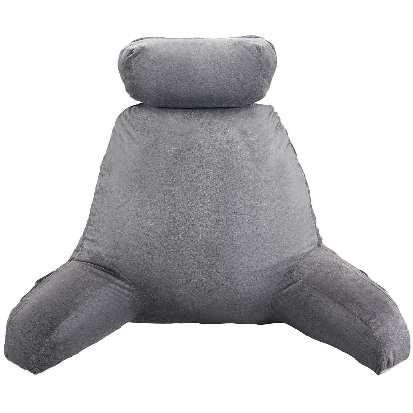 VEVOR Oreiller de lecture, oreiller de lit (grand) avec appui-tête amovible, oreiller de dos à 3 poches et tissu en velours court lavable et mousse à mémoire de forme déchiquetée, côté avec poignée, pour regarder la télévision, lire, jouer