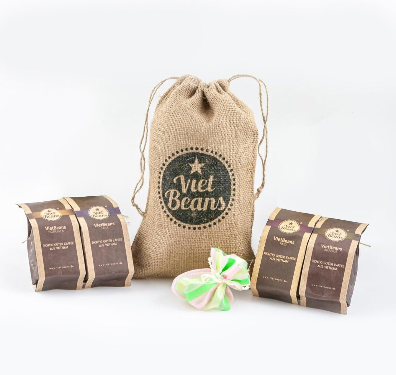 Sacs à café pour boissons - Kaffeesack Jute - Vier Sorten exotischer Kaffee im Jutesack - Weihnachten Geschenkidee - Sacs à café pour boissons - Ganze Bohne