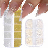 GZMAYUEN Nail Art Perles Micro Caviar pour Nägel, 0.3-3Mm Argent Doré Mini Caviar Strasssteine, Weiß Beige Mini Nägel Perlen Microperlen Décoration pour Nägel