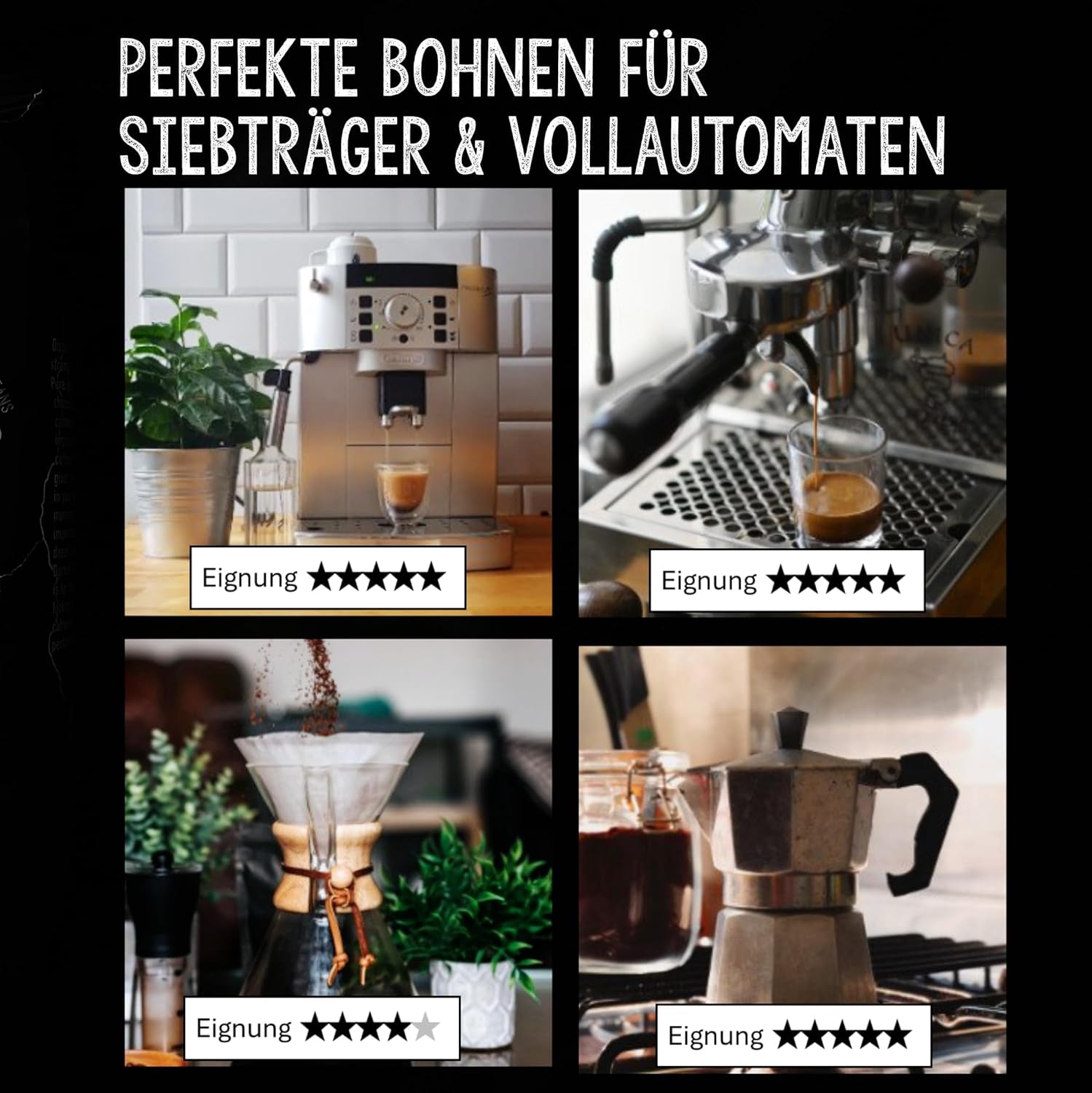 - Boissons à café 2 kg - Préparation extra lente - Säure et Bitterstoffe - Qualité Barista - Crème la plus fine - Meilleur expresso pour machines entièrement automatiques - 4 x 500 g