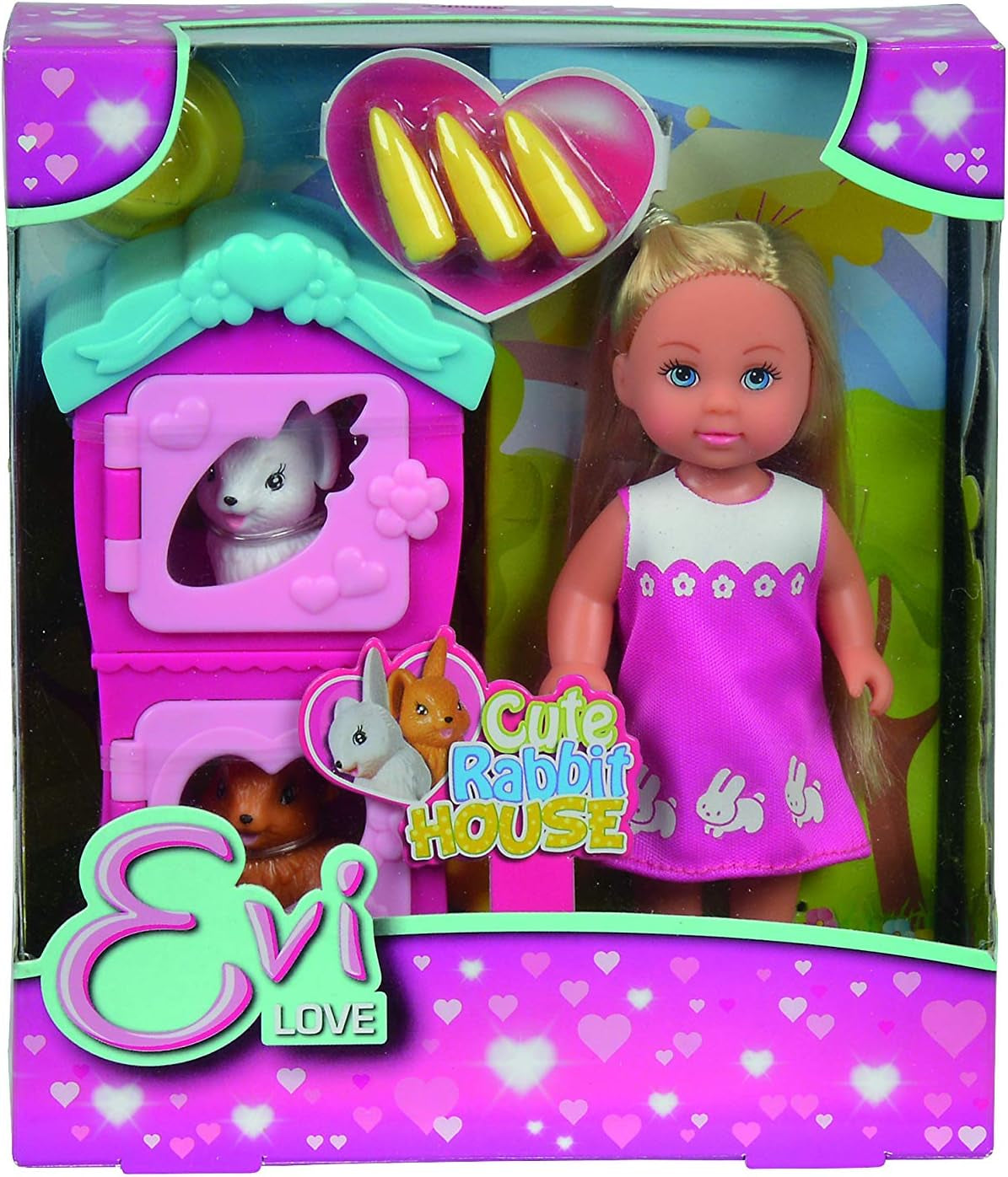 Simba 105733041 - Evi Love Puppy Love avec TROIS chiots, avec niche pour chien et accessoires, poupée mannequin, 12 cm, pour enfants à partir de 3 ans