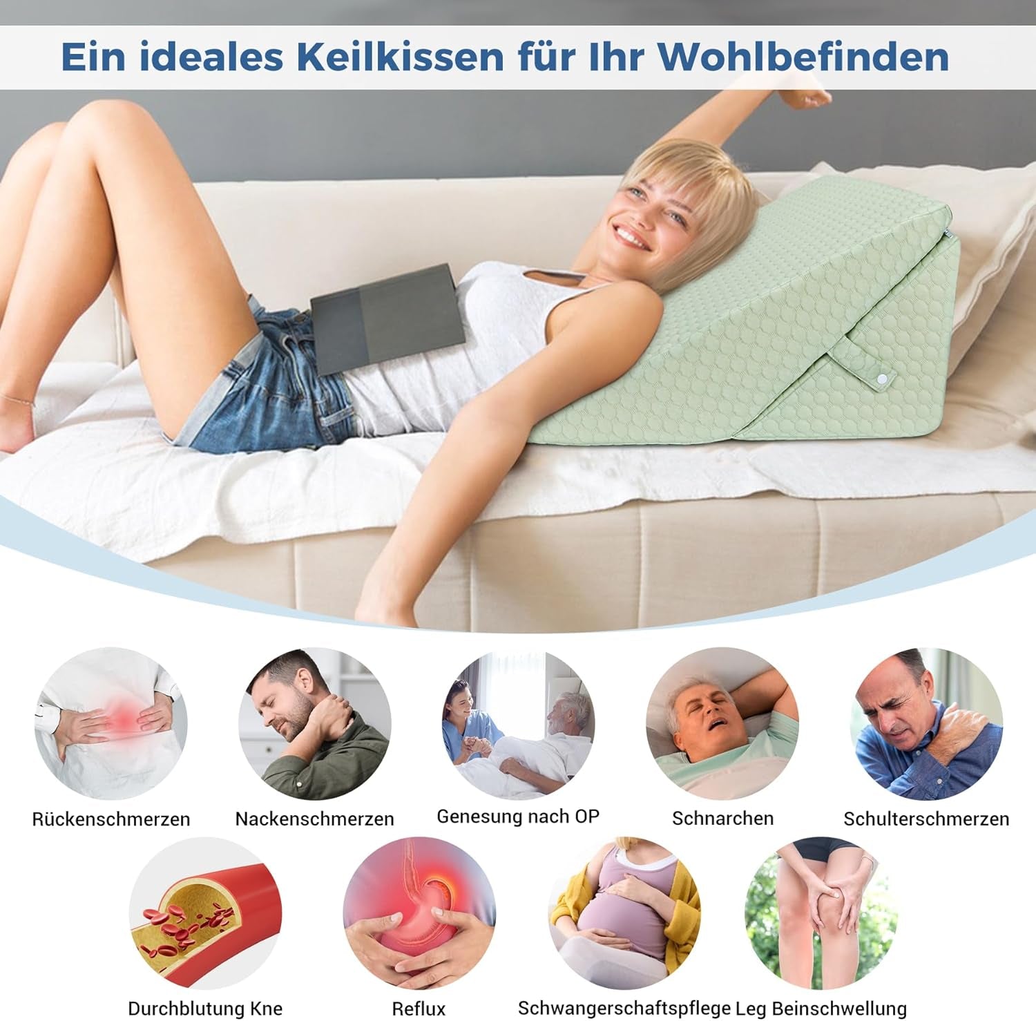Oreiller compensé réglable pour enfants, oreiller de lecture en mousse haute densité pour lit et canapé, oreiller de tête ergonomique pour l'apnée du reflux du sommeil, oreiller de jambe/oreiller de dos pour jouer et lire (vert)