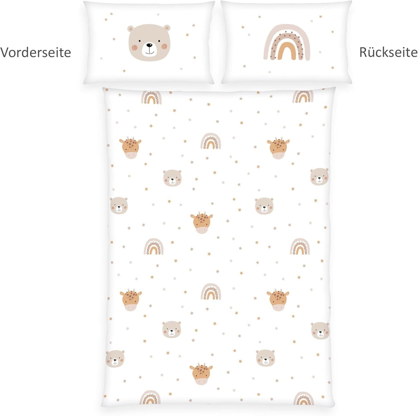 Herding Babybest Little Friends Winterbettwäsche, Kopfkissenbezug 40 X 60 Cm Mit Hoteleinschlag, Bettbezug 100 X 135 Cm, Mit Zwißwerfer, 100% Baumwolle/Flannel, Blanc, Twin Naty Shop
