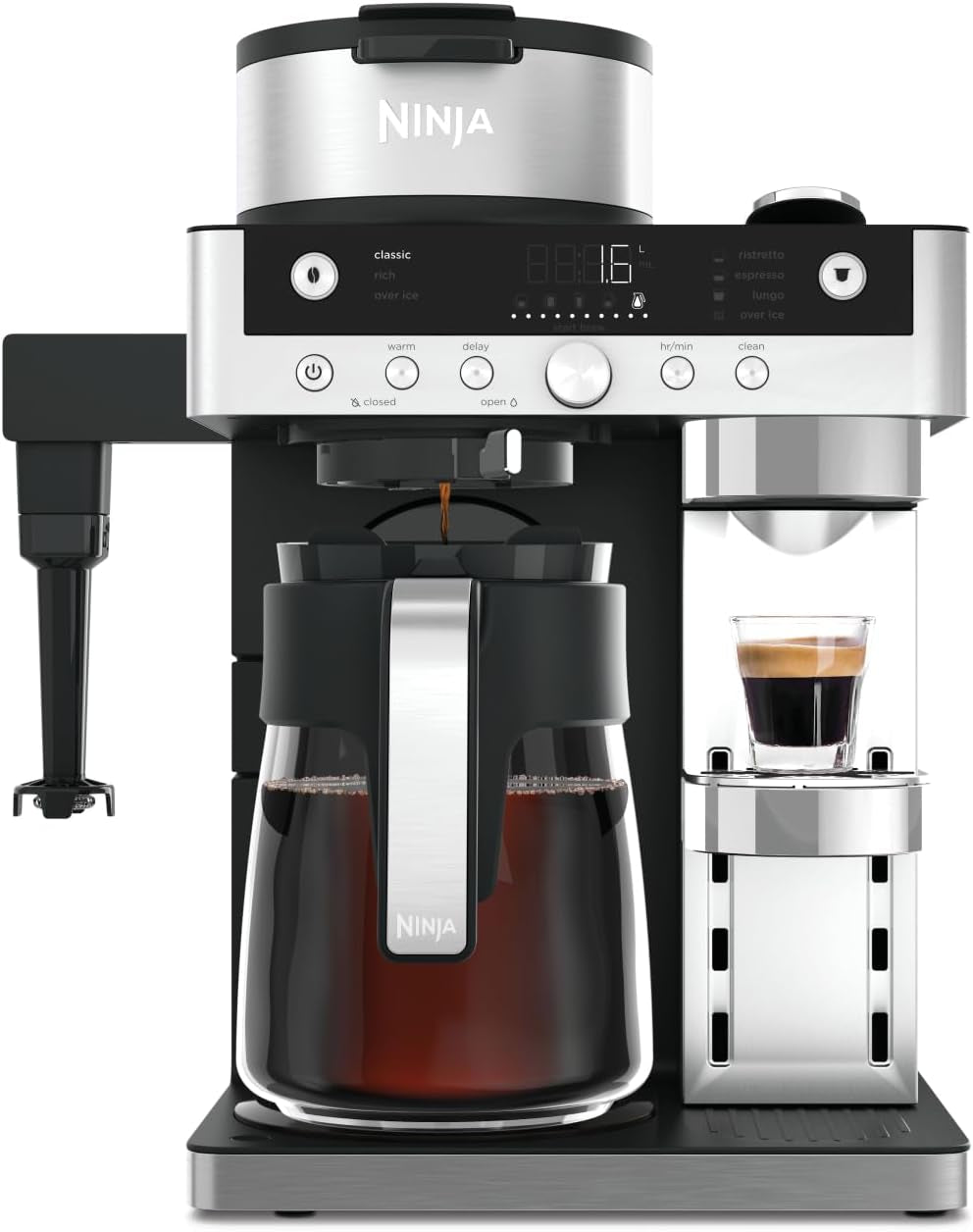 Ninja Prestige Cafetière filtre 2 en 1 avec capsules et mousseur à lait intégré, pour latte, café glacé et Flat White, noir CFN802EU