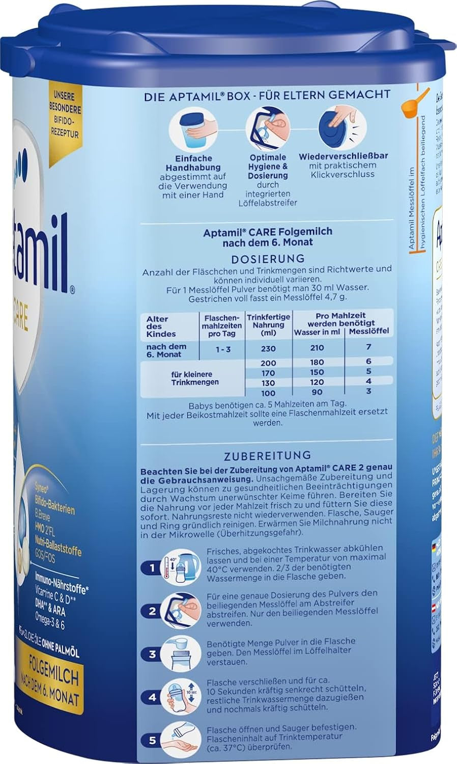 Aptamil Care 2 – Convient également aux bébés nés par césarienne – 1 x 800 g
