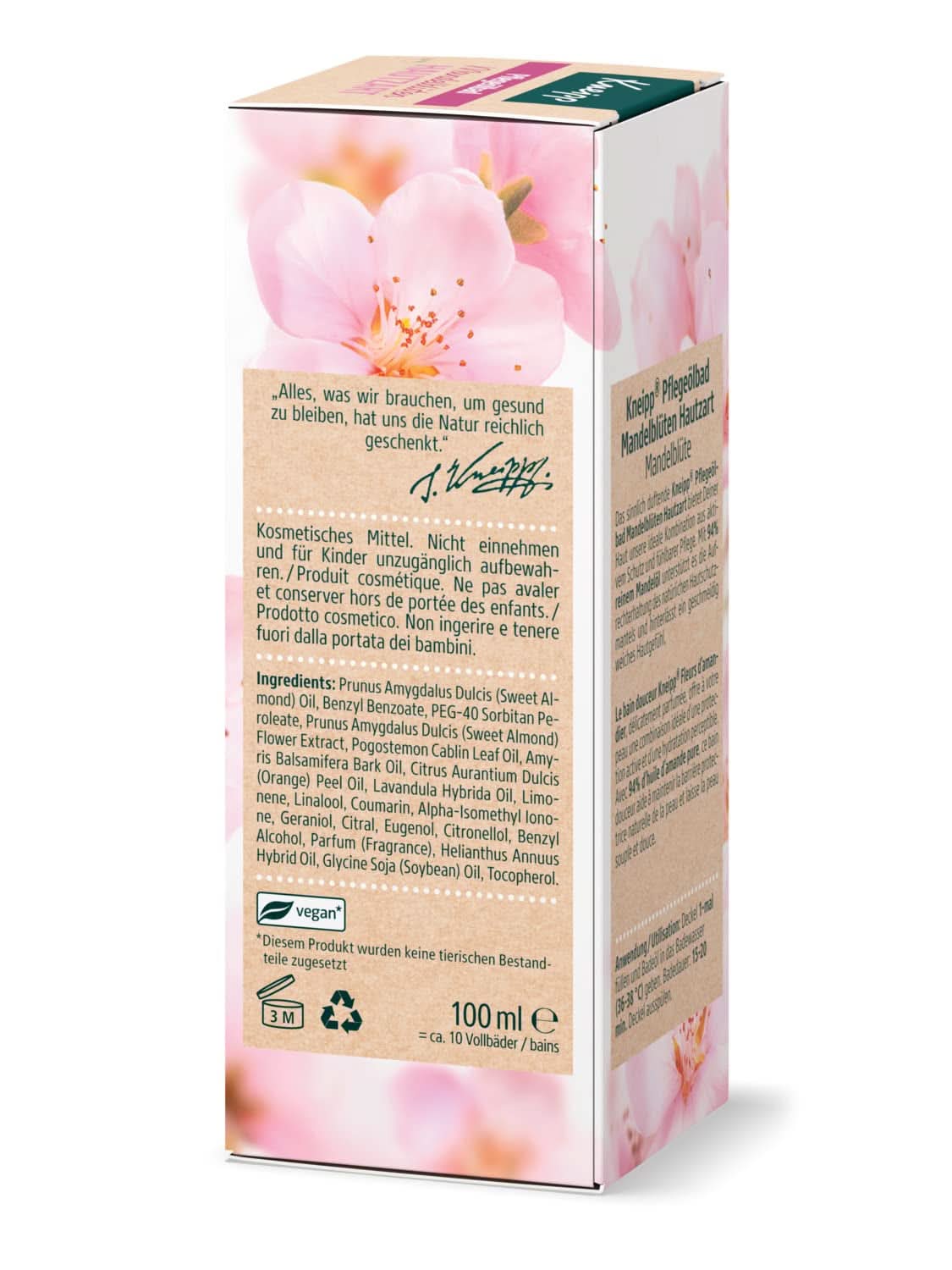 Kneipp, huile de bain, à 94% d'huile d'amande pure, pour peaux sèches et sensibles - 100 ml Douche et bain Naty Shop