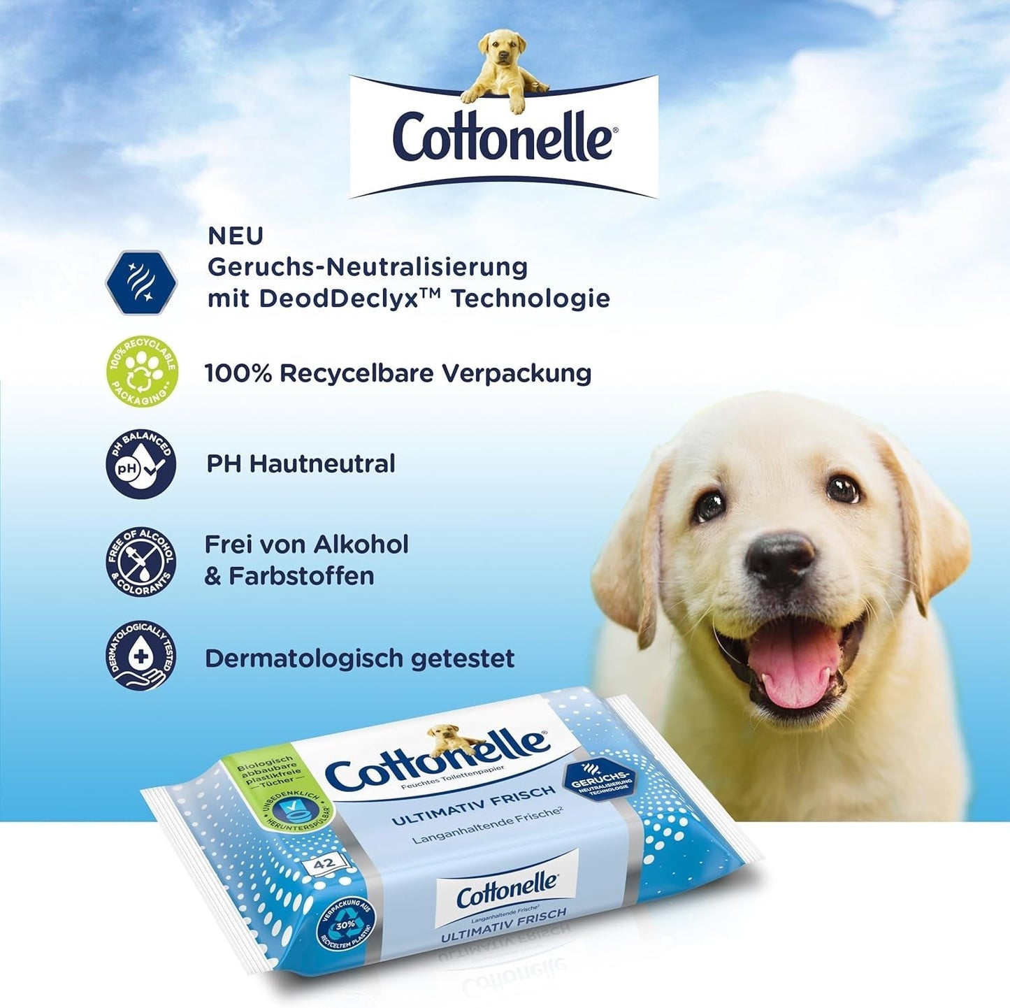 Lingettes humides, Ultimate Fresh, 12 X 42 lingettes, technologie Deodycylx, respectueuses de la peau, sans alcool ni colorant, sensibles, biodégradables