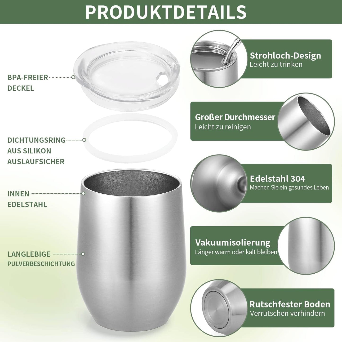 Tasse Mate moderne 340 ml, ensemble de tasses isothermes à double paroi en acier inoxydable Yerba Mate, tasse à thé Mate avec couvercle sans BPA, bombillas et brosse de nettoyage (argent)