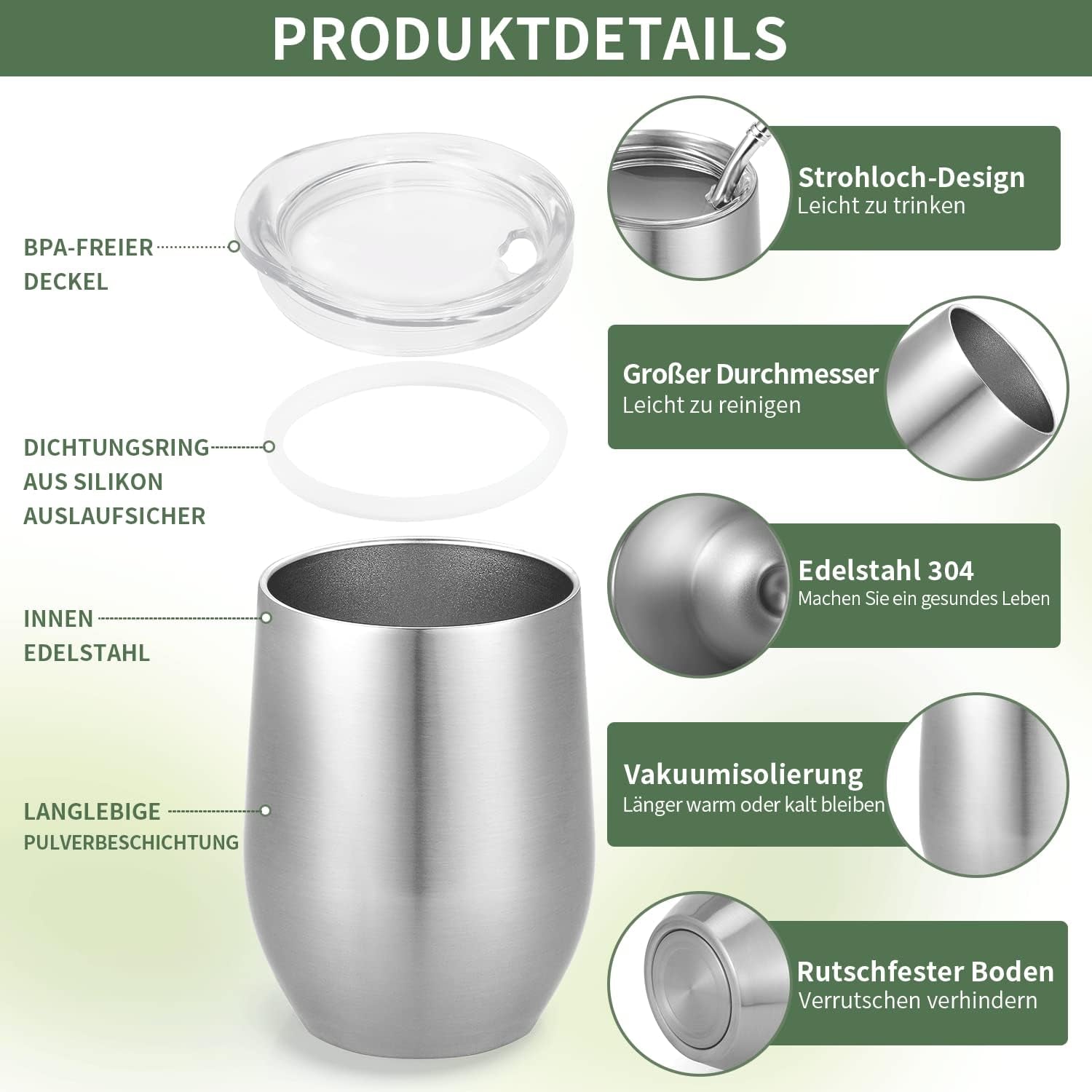 Tasse Mate moderne 340 ml, ensemble de tasses isothermes à double paroi en acier inoxydable Yerba Mate, tasse à thé Mate avec couvercle sans BPA, bombillas et brosse de nettoyage (argent)