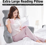 Oreiller de lecture pour adulte au lit, 90 x 80 cm (LxH) dossier extra large pour lire avec support de cou et bras de soutien amovibles, oreiller de lecture confortable pour lit, canapé ou dossier au sol