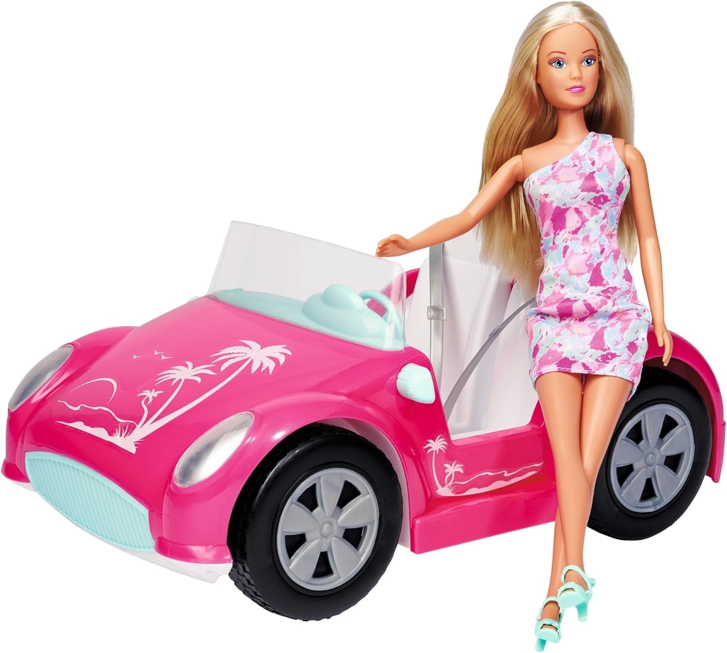 Simba Steffi Love Beach Car Doll en tenue d'été cool avec poussette de plage 29 cm, à partir de 3 ans