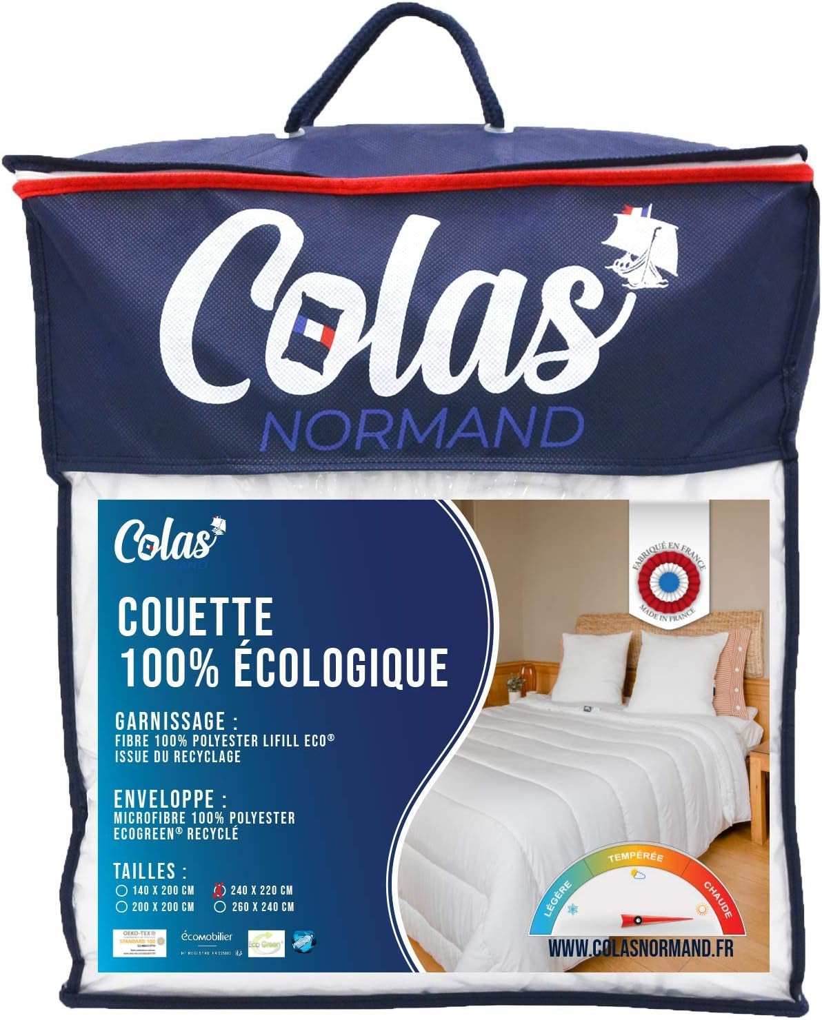 COLAS NORMAND - Couette écologique - chaude - 240 X 220 Cm - enveloppe et garnissage issus de bouteilles recyclées - douce, soyeuse et confortable - fabrication soignée Quilts et couettes Naty Shop 220X240 Cm Chaud