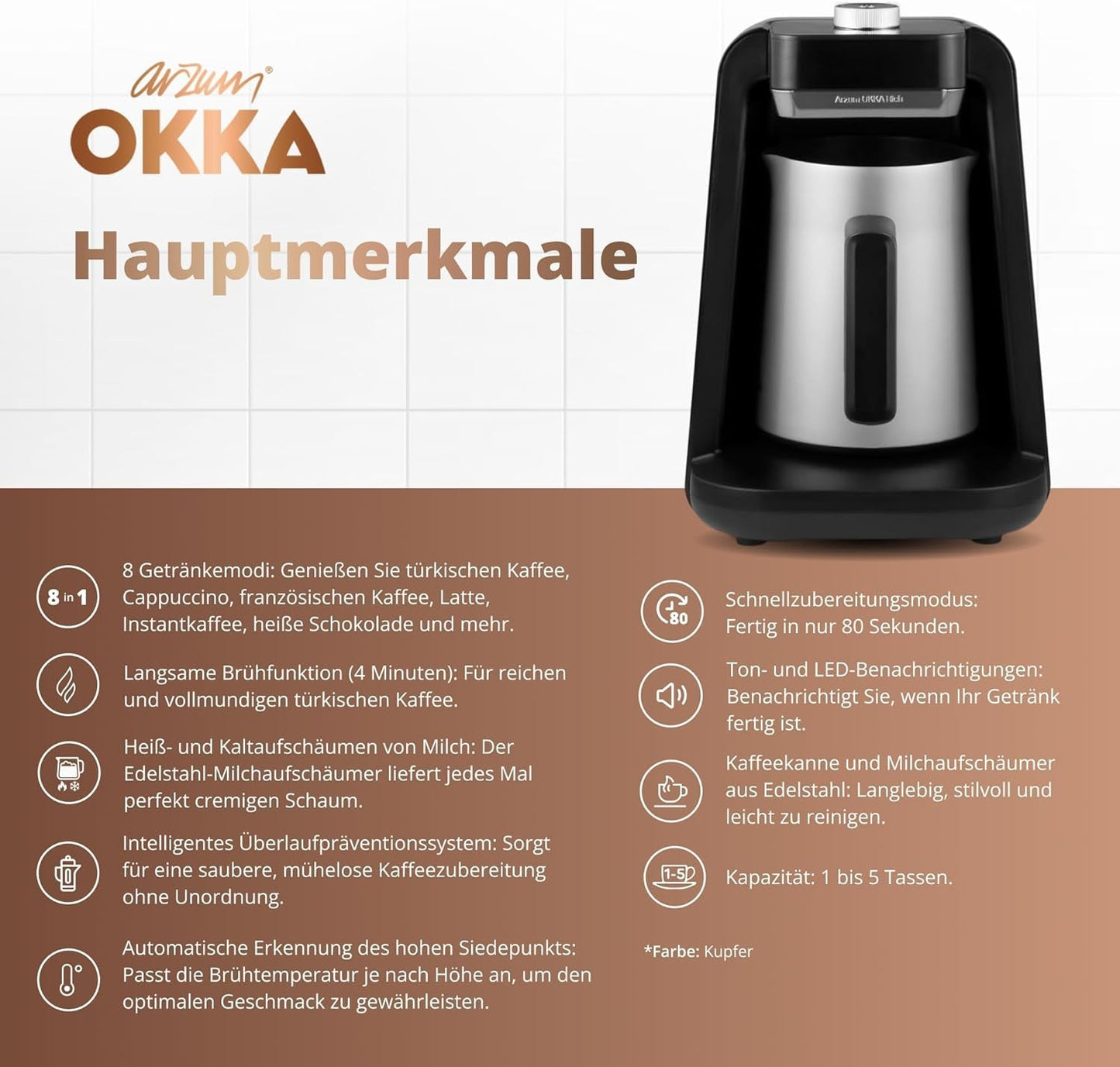 MACHINE à café turque Arzum OKKA RICH SPIN PRO (chrome)