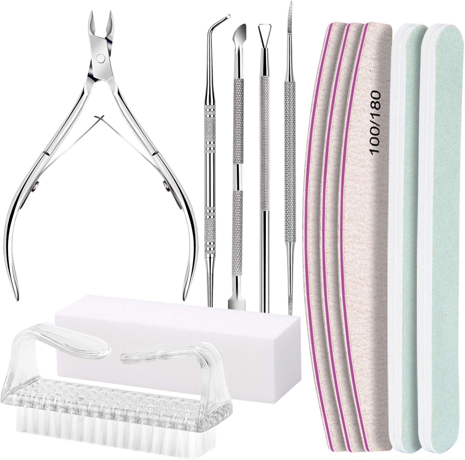 FANDAMEI Kit de Manucure, Buffer Für Gelnägel, Nagelfeile 100/180, Nagelfeilen Für Gelnägel, Nagelhautschieber, Buffer Für Gelnägel, Feilen Für Gelnägel, Nagelzange, Nagelfeilen Set, Maniküre & Pedicure Set
